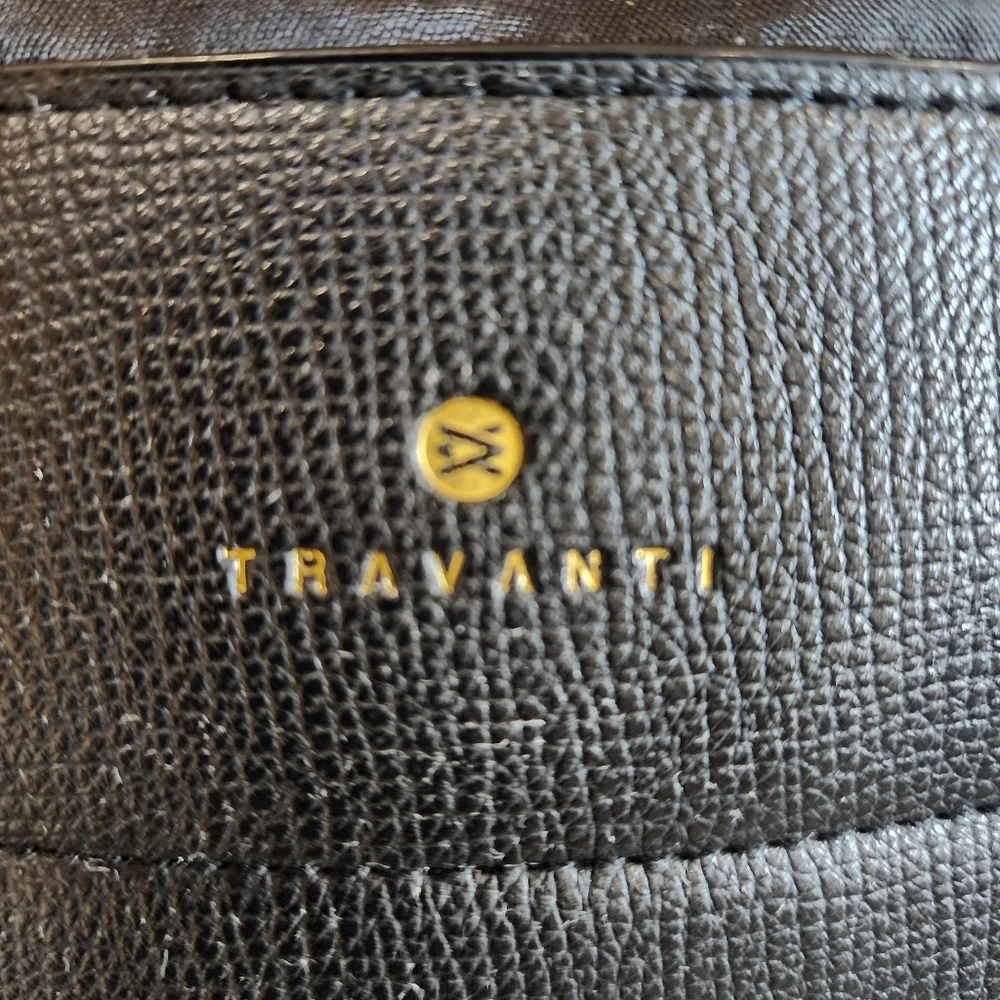 Travanti Black Large Laptop Bag with Gold Accents and Red Interior